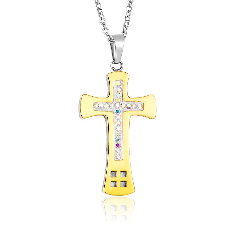 Stainless Steel Cross Pendant with Rhinestones
