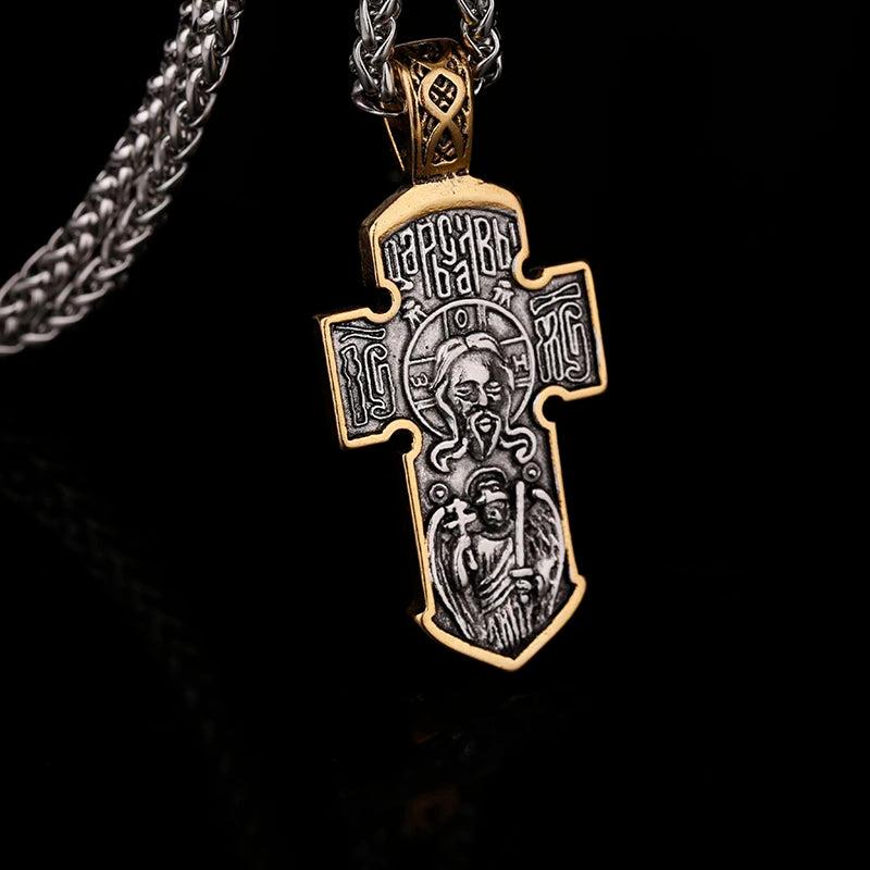 Cross Pendant Necklace Men's Christianity Religion Accessory