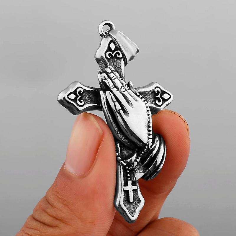Titanium Steel Retro Prayer Cross Necklace Pendant Amulet