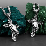 Titanium Steel Retro Prayer Cross Necklace Pendant Amulet