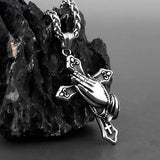 Titanium Steel Retro Prayer Cross Necklace Pendant Amulet