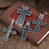 Jesus Cross Pendant Men's Stainless Steel Crucifix Orthodox Chain Necklace