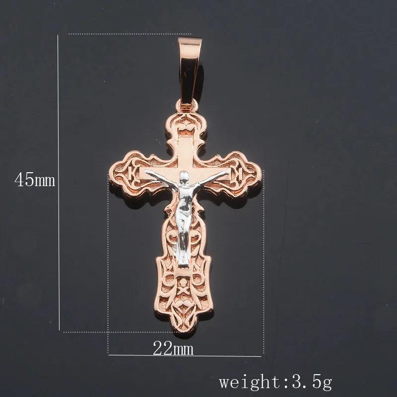 FJ Pendant 585 Rose Mixed Cross Figure Men Women Jewelry