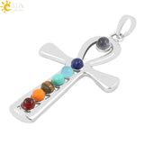 Reiki Ankh Symbol Health Amulet 7 Chakra Stones Cross Shape Necklace Pendant