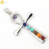 Reiki Ankh Symbol Health Amulet 7 Chakra Stones Cross Shape Necklace Pendant