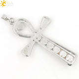 Reiki Ankh Symbol Health Amulet 7 Chakra Stones Cross Shape Necklace Pendant