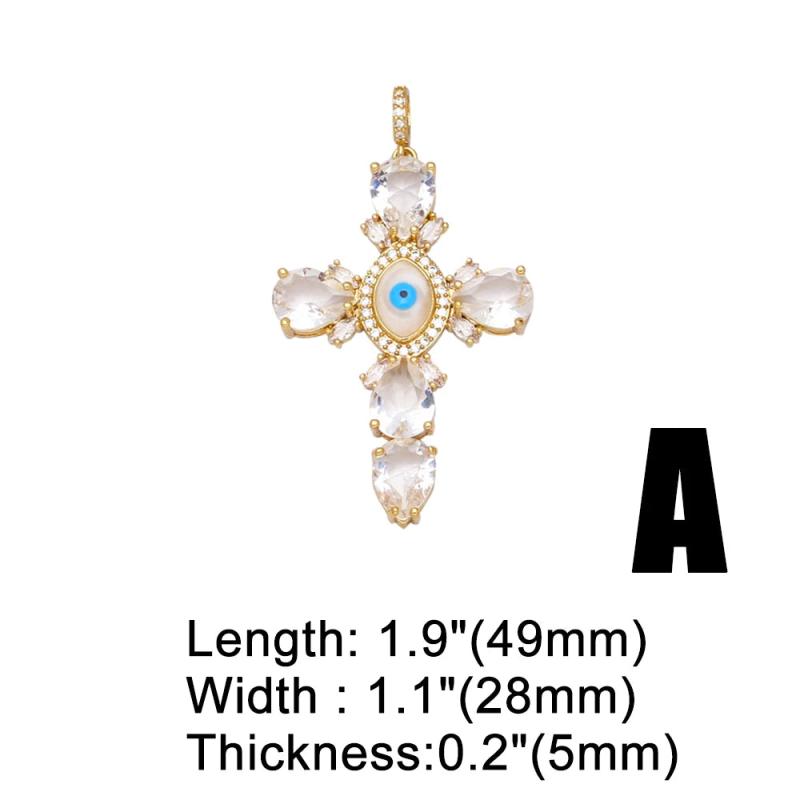 Large Cross Pendant Plated Copper Zircon for Jewelry Making