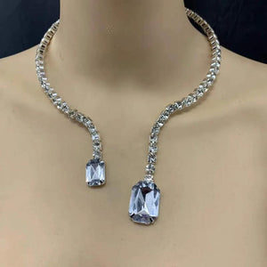 Crystal Big Square Pendant Torques Collar Necklace for Women