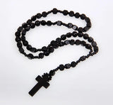 Hardwood Rosary Beaded Jesus Cross Pendant Necklace