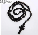 Hardwood Rosary Beaded Jesus Cross Pendant Necklace