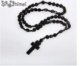 Hardwood Rosary Beaded Jesus Cross Pendant Necklace