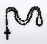 Hardwood Rosary Beaded Jesus Cross Pendant Necklace