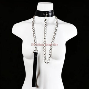 Sexy Punk Choker with Leash O-ring Metal Rivet Bondage