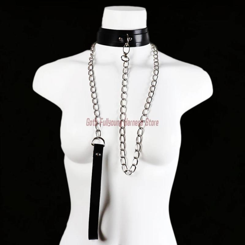 Sexy Punk Choker with Leash O-ring Metal Rivet Bondage