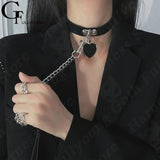 PU Leather Choker Chain Heart Pendant Collar Necklace