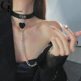PU Leather Choker Chain Heart Pendant Collar Necklace