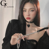 PU Leather Choker Chain Heart Pendant Collar Necklace