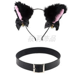Punk Cat Ear Hair Hoop Collar Set with Bell Necklace