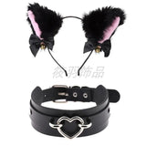 Punk Cat Ear Hair Hoop Collar Set with Bell Necklace