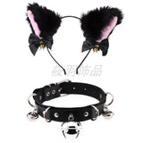 Punk Cat Ear Hair Hoop Collar Set with Bell Necklace