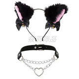 Punk Cat Ear Hair Hoop Collar Set with Bell Necklace