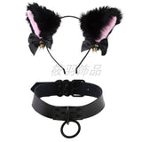 Punk Cat Ear Hair Hoop Collar Set with Bell Necklace