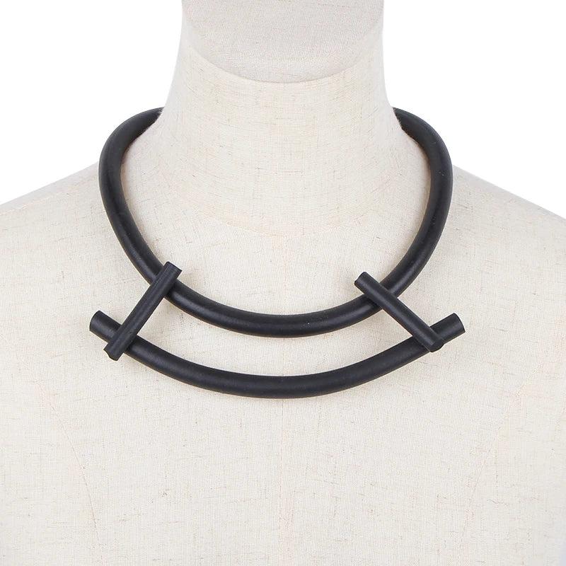 Punk Style Rubber Necklace Bondage Collar Round Pendant Jewelry