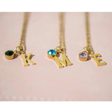 Personalized Birthstone Necklace, Letter & Birthstone Pendant, 14K Gold