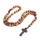 Wooden Bead Catholic Rosary Jesus Crucifix Necklace Religious Prayer Jewelry