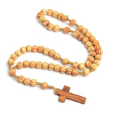 Wooden Bead Catholic Rosary Jesus Crucifix Necklace Religious Prayer Jewelry