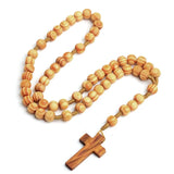 Wooden Bead Catholic Rosary Jesus Crucifix Necklace Religious Prayer Jewelry