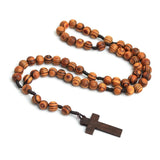 Wooden Bead Catholic Rosary Jesus Crucifix Necklace Religious Prayer Jewelry