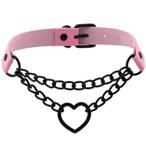 Punk Heart Pendant Leather Choker Necklace