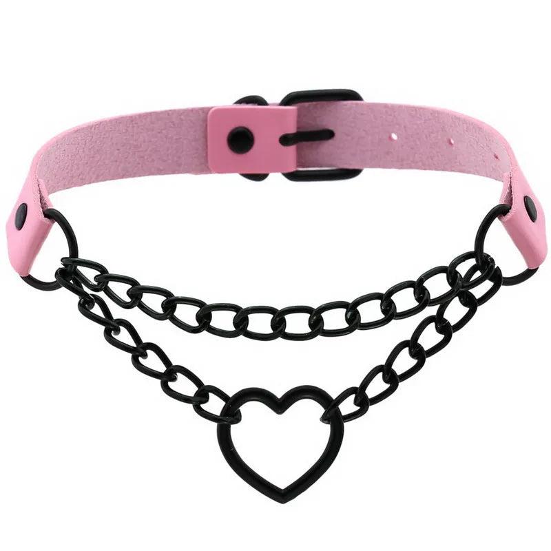 Punk Heart Pendant Leather Choker Necklace
