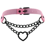 Punk Heart Pendant Leather Choker Necklace