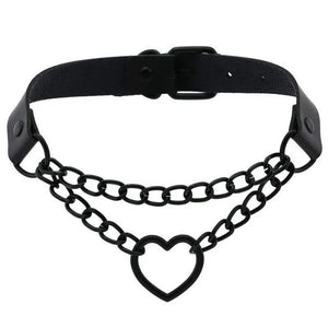 Punk Heart Pendant Leather Choker Necklace