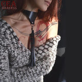 CEA PU Leather Necklace Retro Haulage Rope Collar Punk Bondage Choker
