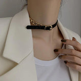 Punk Leather Chain Choker Collar Bondage Cosplay Gothic Necklace