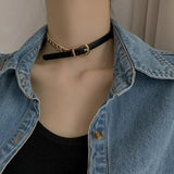 Punk Leather Chain Choker Collar Bondage Cosplay Gothic Necklace
