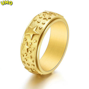 Titanium Steel Five Pointed Star Rotatable Ring Decompression Jewelry