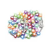 Kids Colorful Heart Beads Chain Rosary Necklace Jesus Cross Pendant