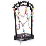 Kids Colorful Heart Beads Chain Rosary Necklace Jesus Cross Pendant