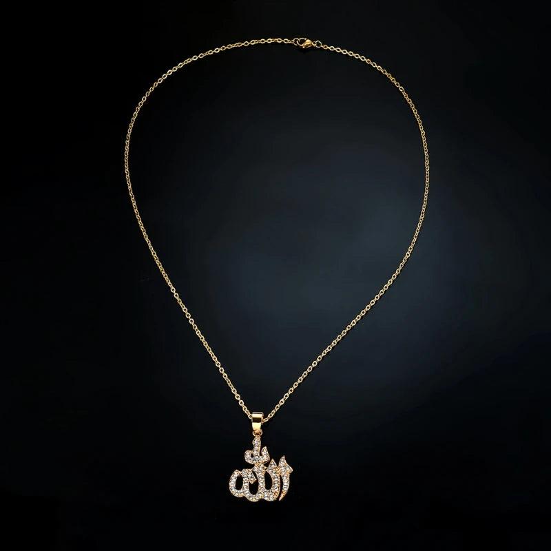 Arabic Muslim Womens Rhinestone Islamic God Allah Pendant Necklace