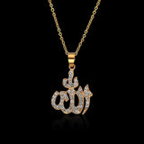 Arabic Muslim Womens Rhinestone Islamic God Allah Pendant Necklace