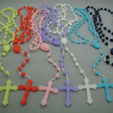 Glowing Rosary Necklace Plastic Catholic Cross Necklace