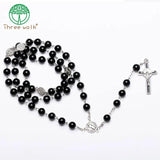 Vintage Glass Bead Catholic Rosary Necklace Father Beads Holy Soil Centerpiece