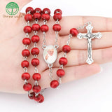 Vintage Red Bead Catholic Rosary Necklace Religious Father Beads