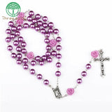 Colorful Beads Catholic Rosary Necklace Cross Pendant