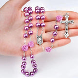 Colorful Beads Catholic Rosary Necklace Cross Pendant