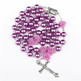 Colorful Beads Catholic Rosary Necklace Cross Pendant